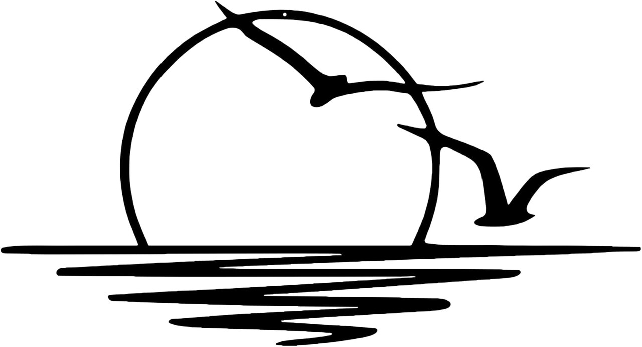 Summer Sun Metal Wall Art Abstract Sunset with Seagulls Metal Wall Decor Minimalist Sunrise Line Art for Living Room Kitchen Bathroom Indoor Outdoor